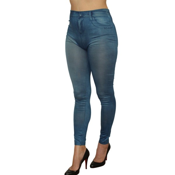 Legging bleu style jean moulant avec impressions sur poches - FD1018