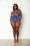 Ensemble 2 pièces grande taille bleu bustier porte jarretelles et string - DG12957XPER