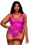 Bustier porte jarretelles grande taille rose avec string - DG13283XBEE