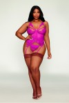 Bustier porte jarretelles grande taille rose avec string - DG13283XBEE