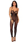 Bodystocking en résille noire, sans couture, avec large décolleté à armature  - DG0471BLK