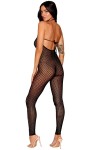 Bodystocking en résille noire, sans couture, avec large décolleté à armature  - DG0471BLK