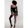 Bodystocking manches longues effet body et bas noir - DG0443BLK