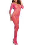 Bodystocking rose fluo résille ouvert à l'entre-jambes - DG0015HPK