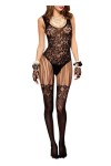 Bodystocking dentelle noire effet bas sexy et jarretelles fils - ML1022BLK
