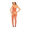 Bodystocking rouge filet ouvert devant et derrière - REN7002-RED