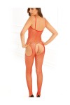 Bodystocking rouge filet ouvert devant et derrière - REN7002-RED