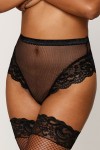 String résille taille haute avec porte-jarretelles noir - DG1478BLK
