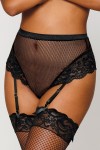 String résille taille haute avec porte-jarretelles noir - DG1478BLK