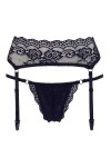 Porte-jarretelles en dentelle noire et string assorti - R232187410