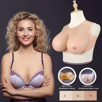 Buste faux seins, encolure ronde, poitrine volumineuse