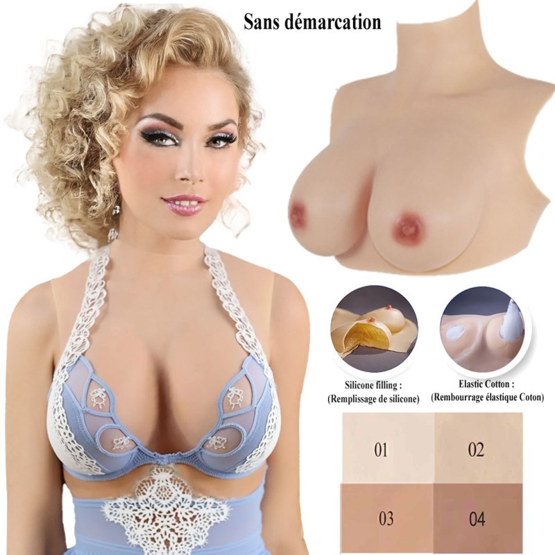 Buste faux seins sans démarcation, col haut