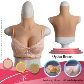 Buste faux seins silicone, col haut, discount