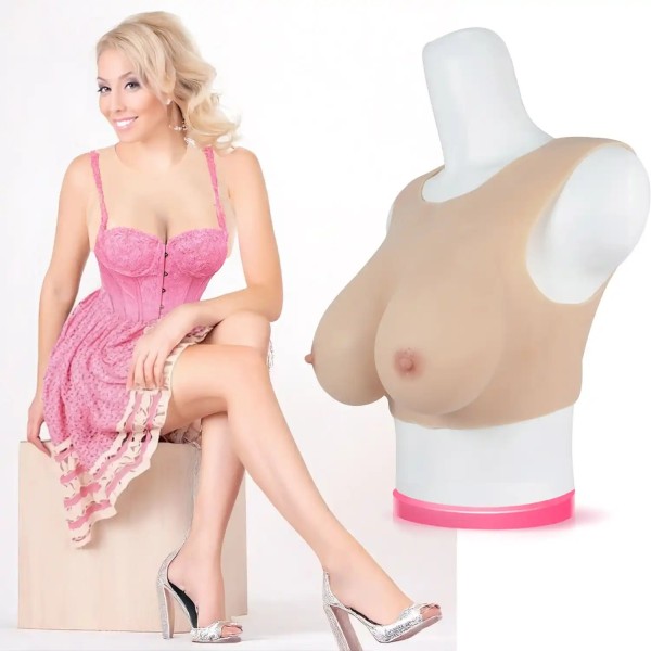 Buste faux seins silicone réalistes, encolure ronde