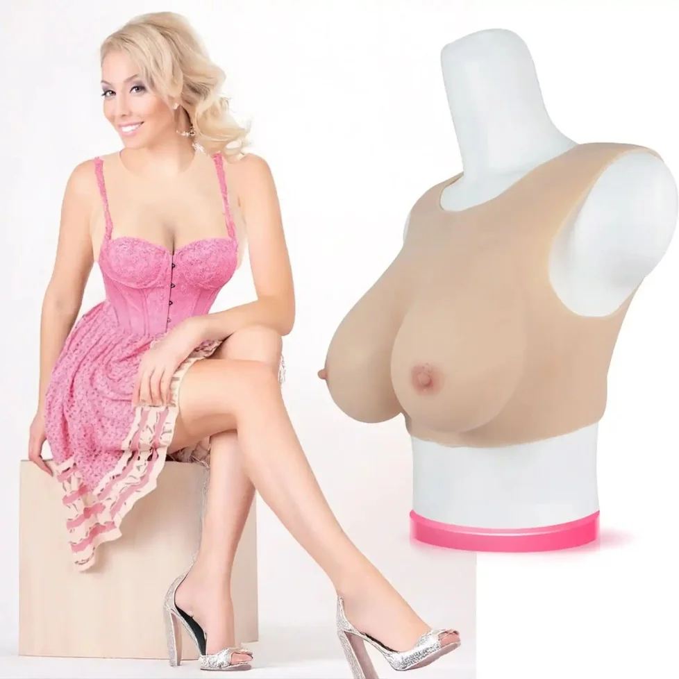 Buste faux seins silicone réalistes, encolure ronde