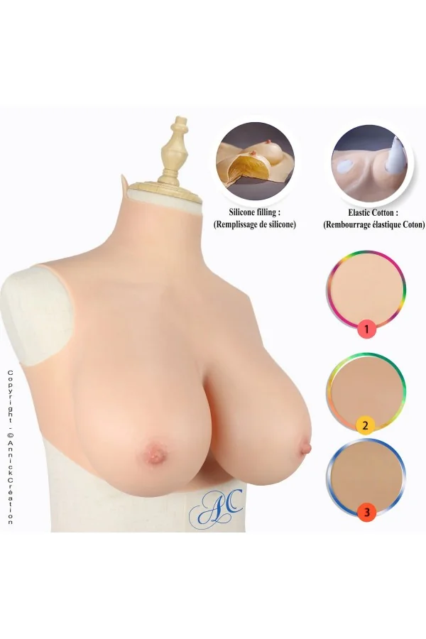 Buste gros seins en silicone, col haut