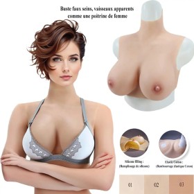 Buste faux seins, vaisseaux apparents, col haut