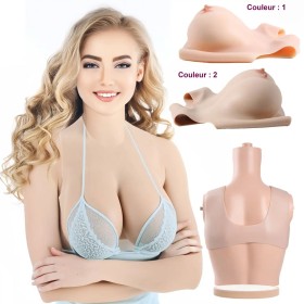 Buste faux seins silicone, encolure ronde, décolleté