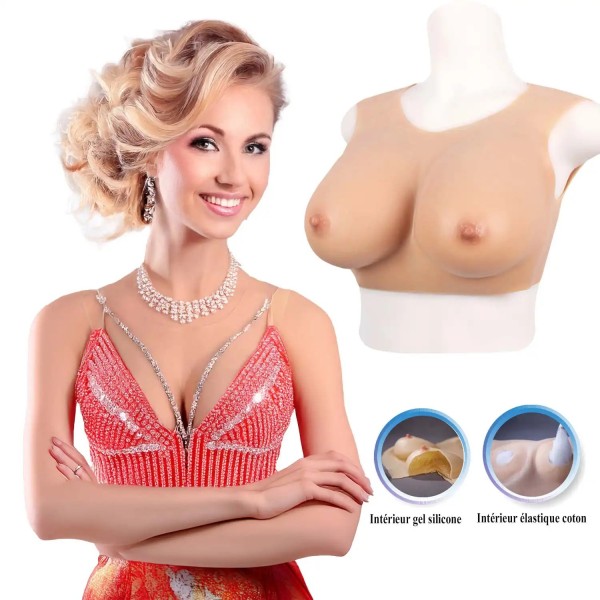Buste faux seins silicone, encolure ronde