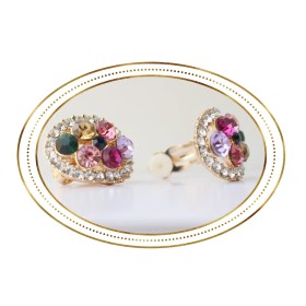 Boucles d'oreilles clips multicolore, pierres de synthèse