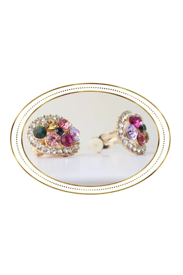 Boucles d'oreilles clips multicolore, pierres de synthèse