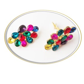 Boucles d'oreilles clips, ornée de strass multicolore