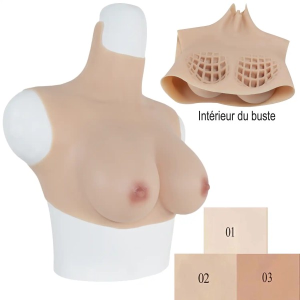 Buste faux seins, col haut, Bonnet C