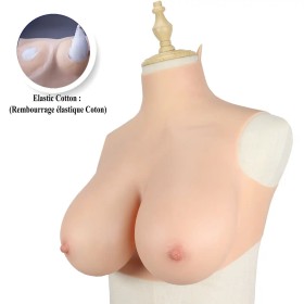 Buste faux seins bonnet élastique coton, col haut