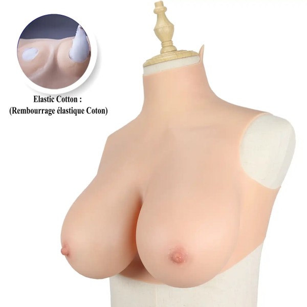 Buste faux seins bonnet élastique coton, col haut