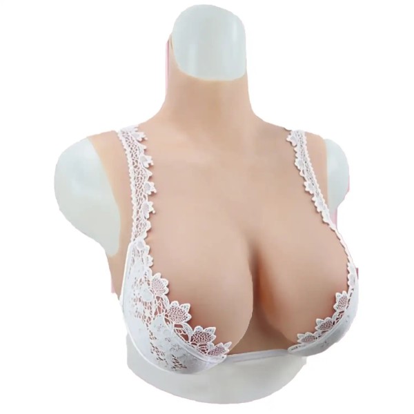 Buste faux seins, vaisseaux apparents, col haut