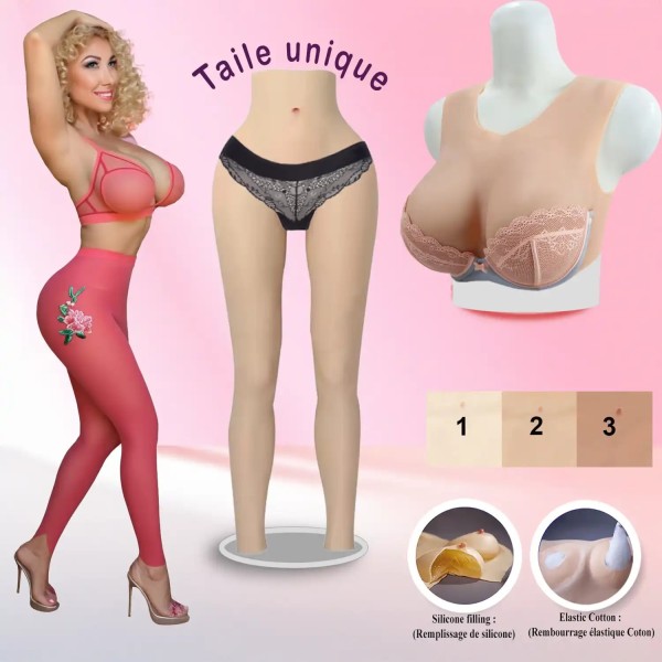 Ensemble buste faux seins et legging taille haute en silicone