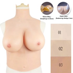 Buste long gros seins en silicone, col haut