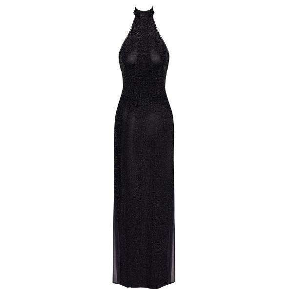 Robe longue en maille pailletée Onyx F372 - Noir Handmade