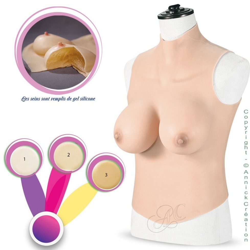 Buste long faux seins col haut, 100% silicone, C-D Buste long faux seins col haut, 100% silicone, C-D
