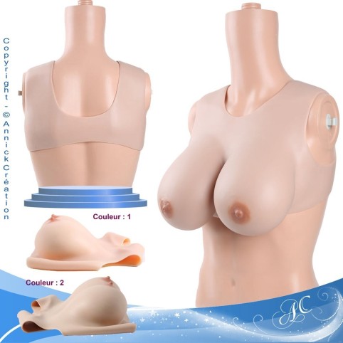 Buste faux seins silicone, encolure ronde, décolleté dos