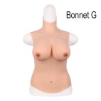 Buste long faux seins, 100% silicone, col haut, Bonnet C-D-E-G