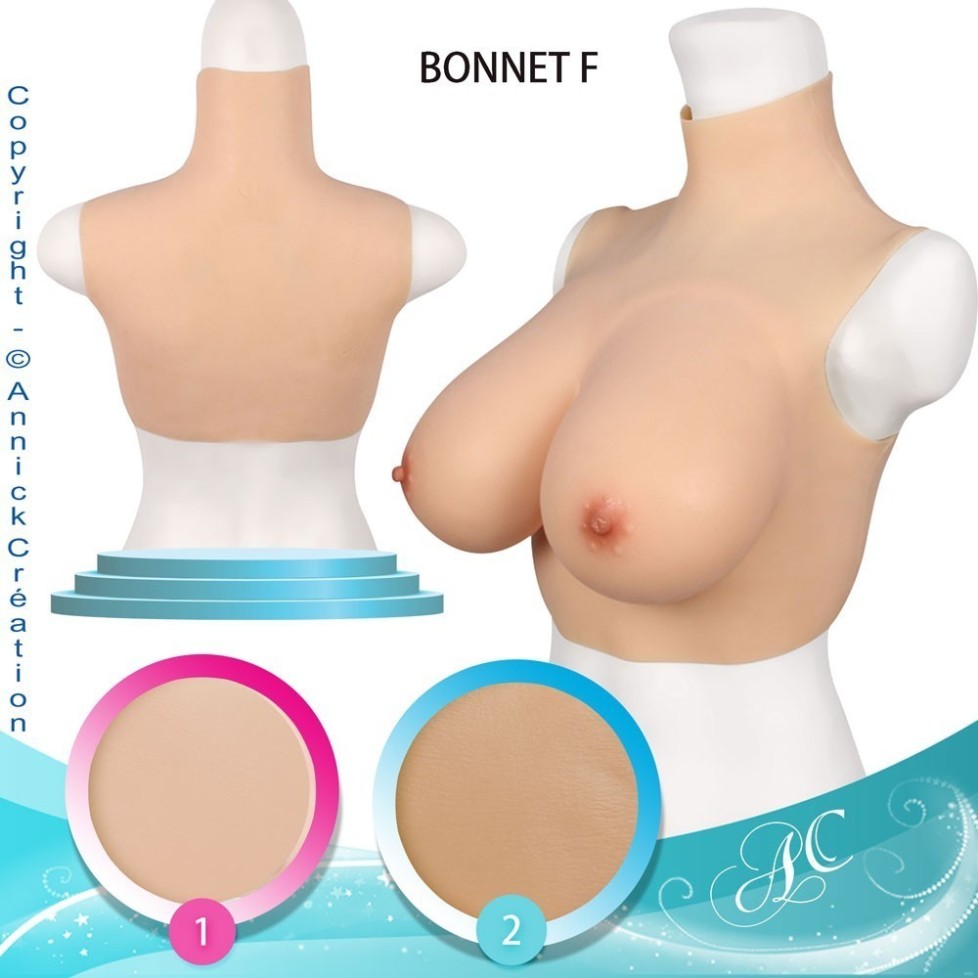 Buste faux seins silicone, col haut, bonnet F Buste faux seins silicone, col haut, bonnet F