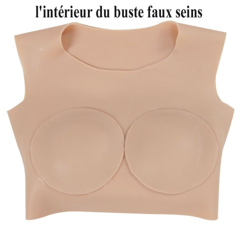 Buste faux seins silicone, col haut