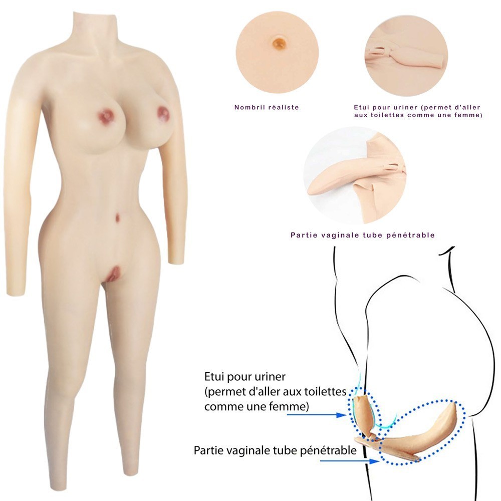 Combinaison faux seins et faux vagin en silicone